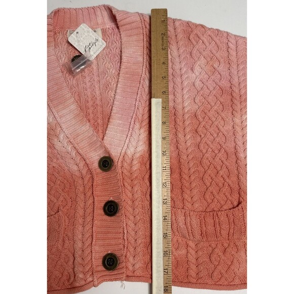 Free People XS Sweater Washed Ashore Cable Knit Cardi Pink Cloud Combo NWT - Picture 4 of 8